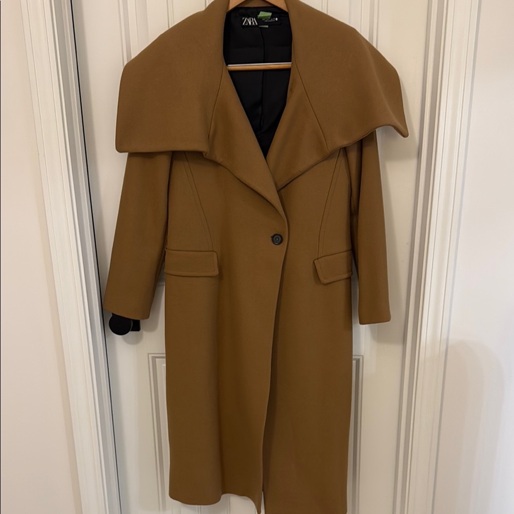 Zara Brown Trench Coat with Oversized Lapel